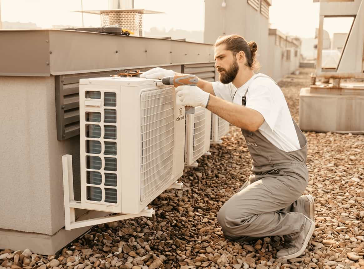 Modern HVAC system inside a bright home utility area