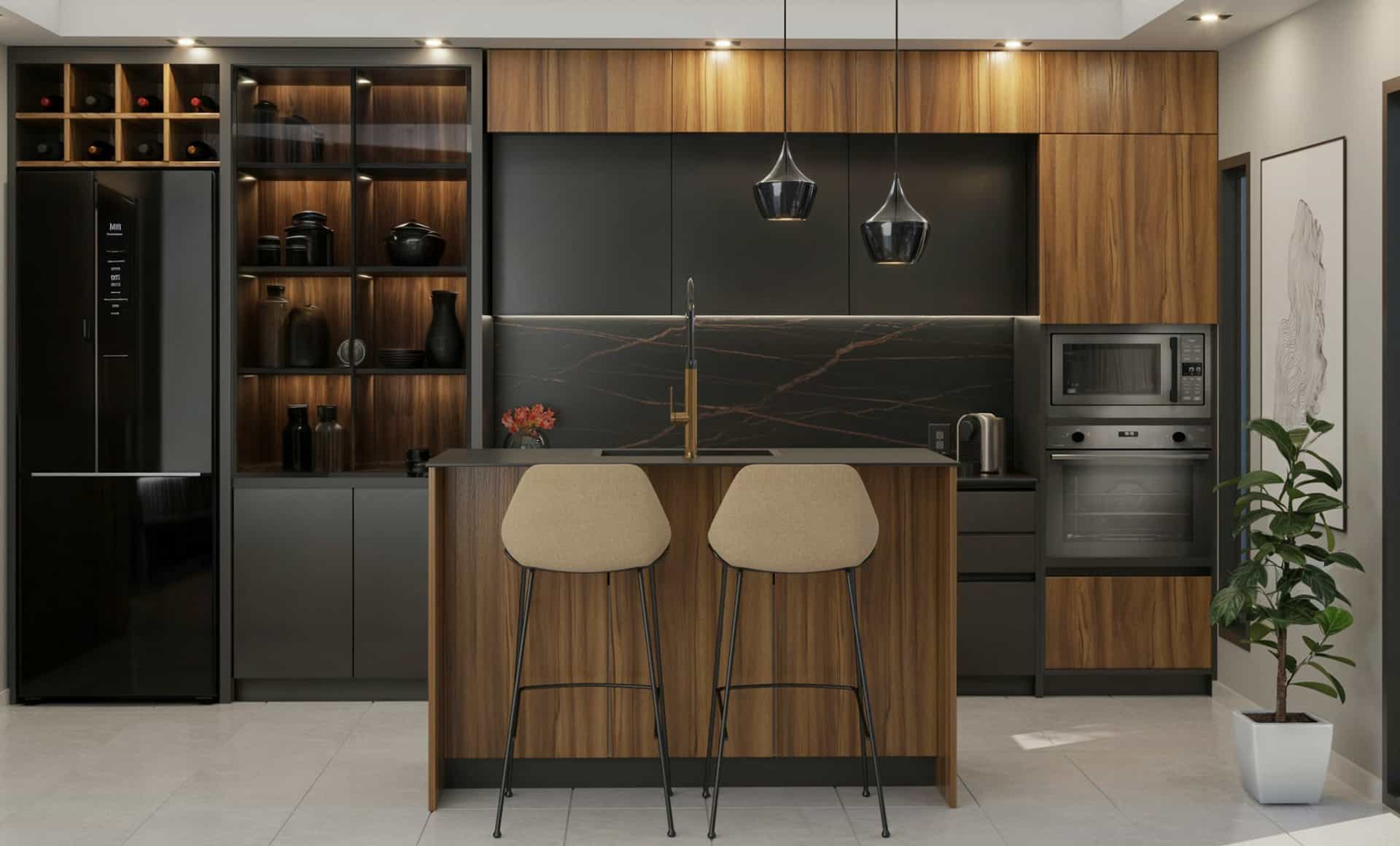 Warm kitchen lighting detail