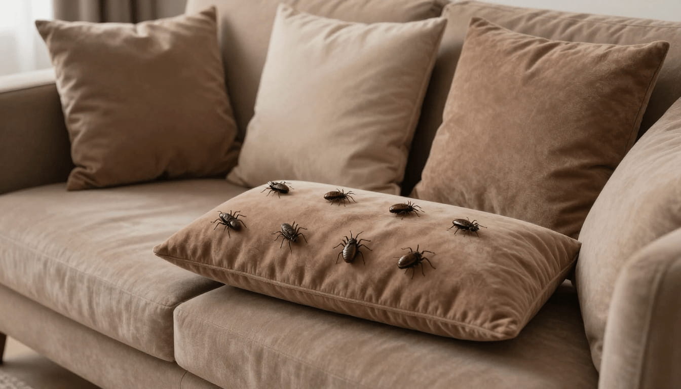 Refined bedroom interior with neutral bedding and upholstered headboard