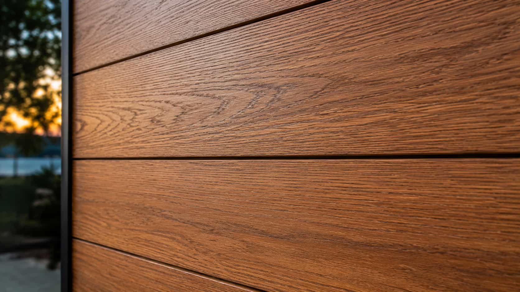 Warm wood siding accent on residential exterior