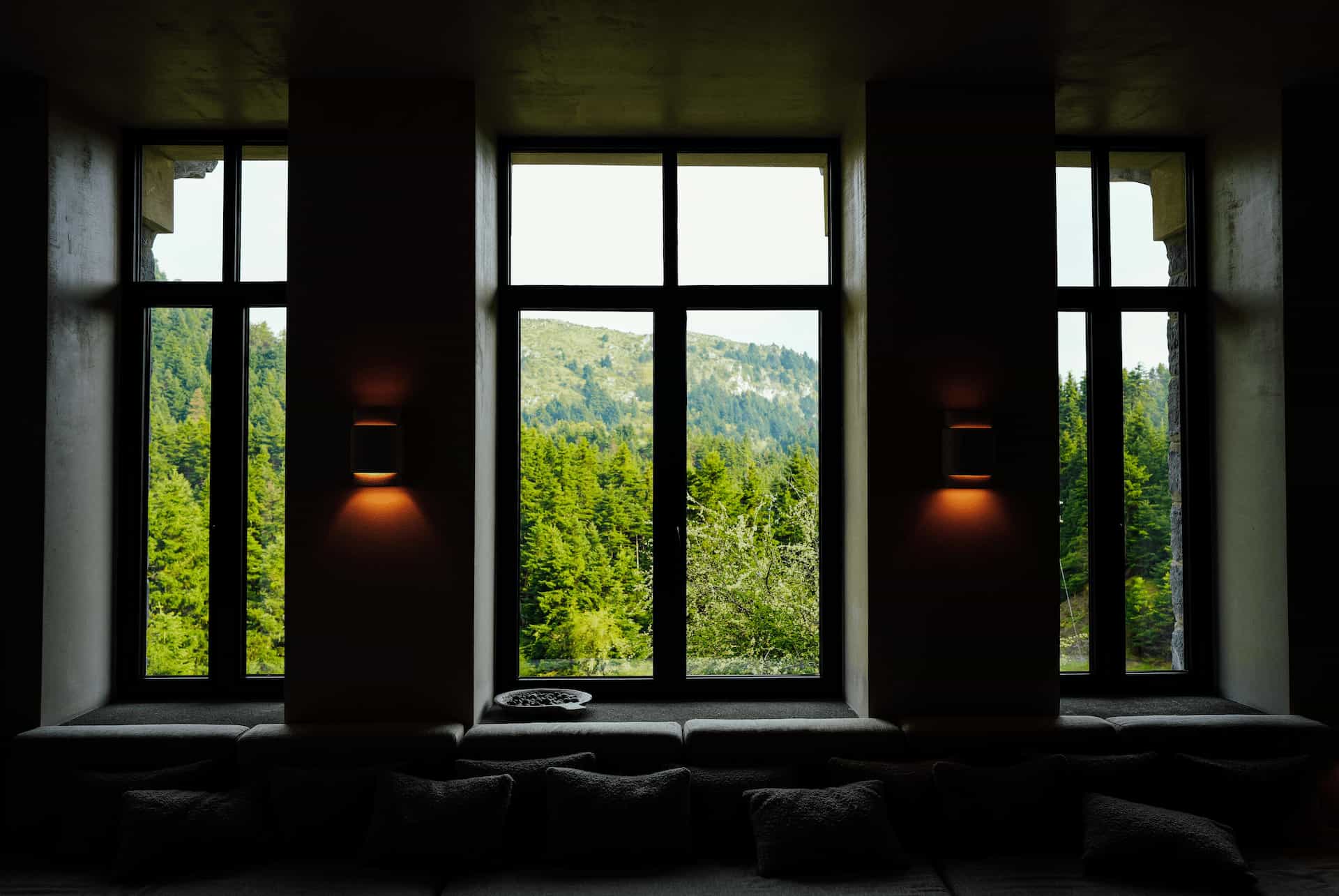 Bright modern interior with elegant large windows