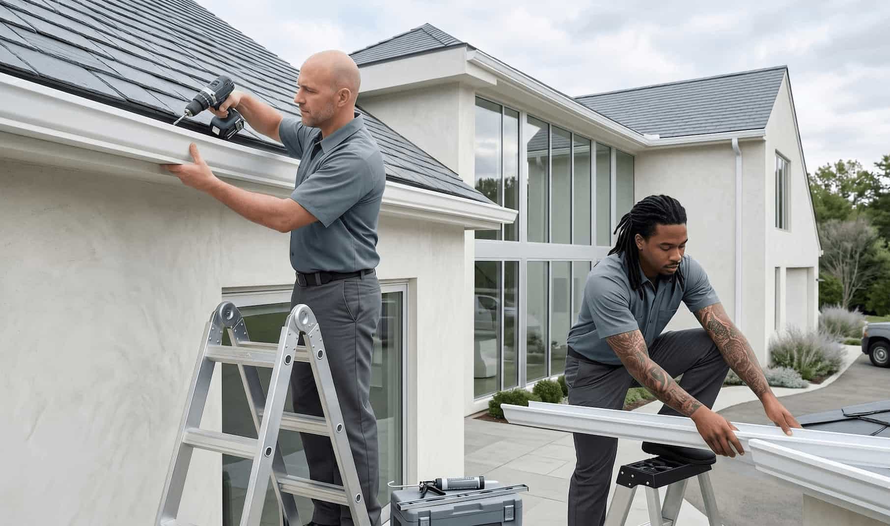 Modern home exterior with clean gutters and roofline detail