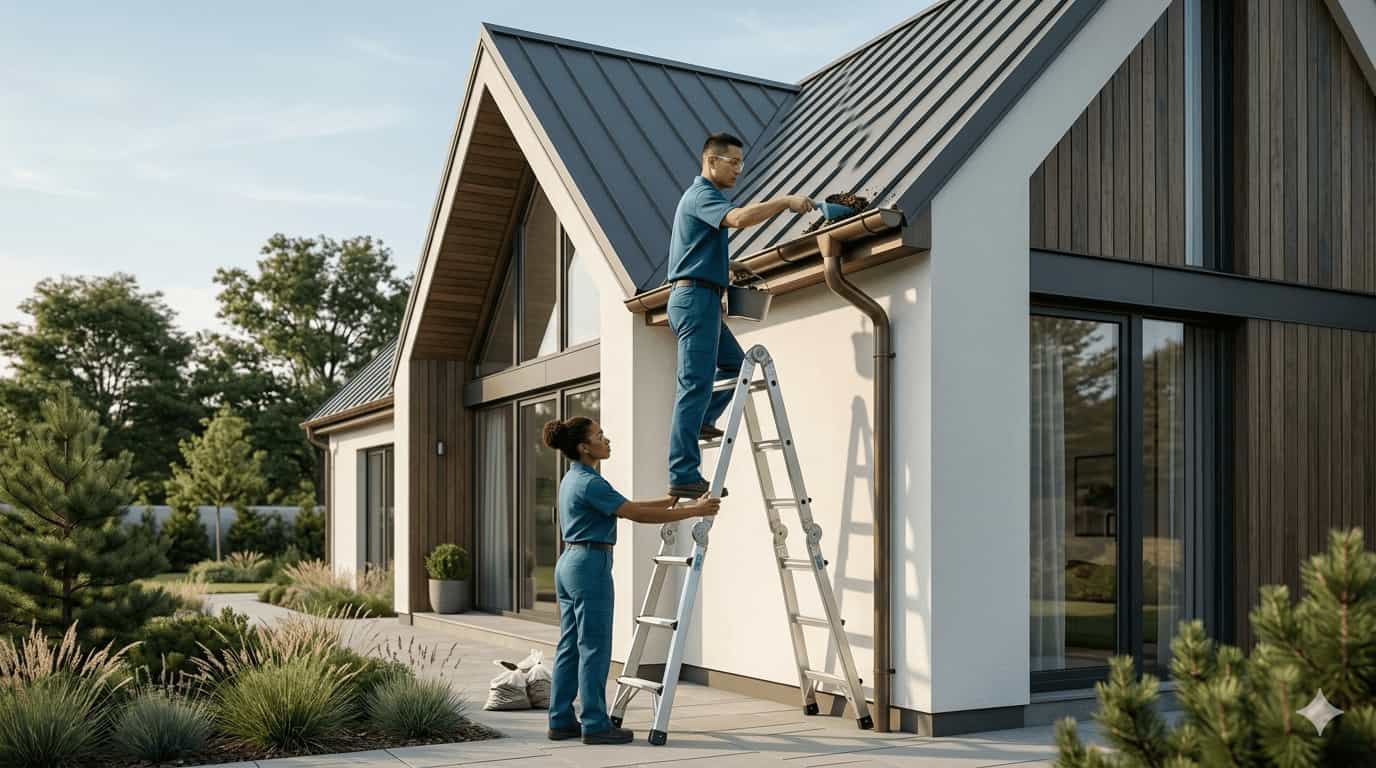 New gutter installation on a home exterior