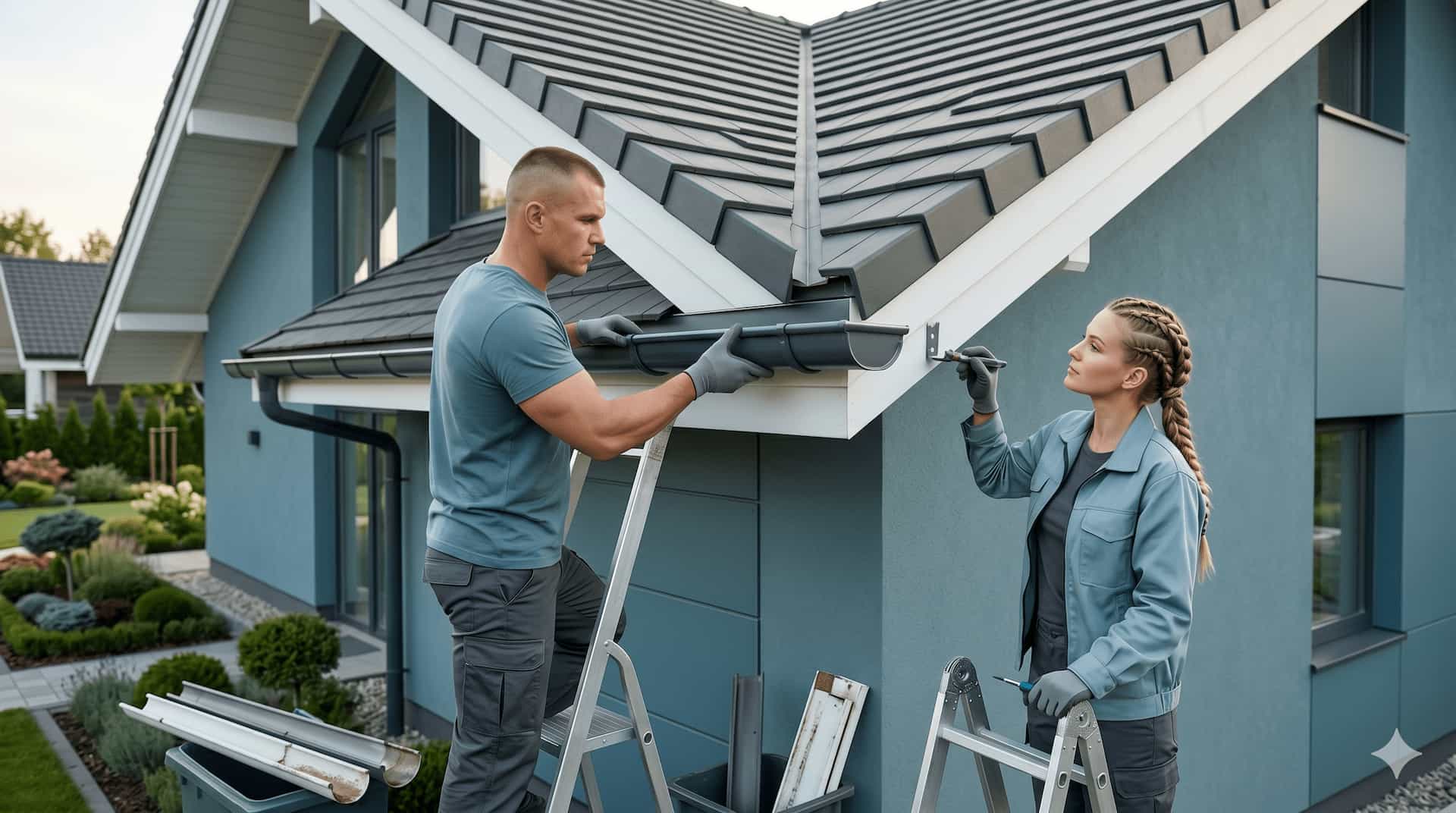 Modern home exterior with clean rain gutters