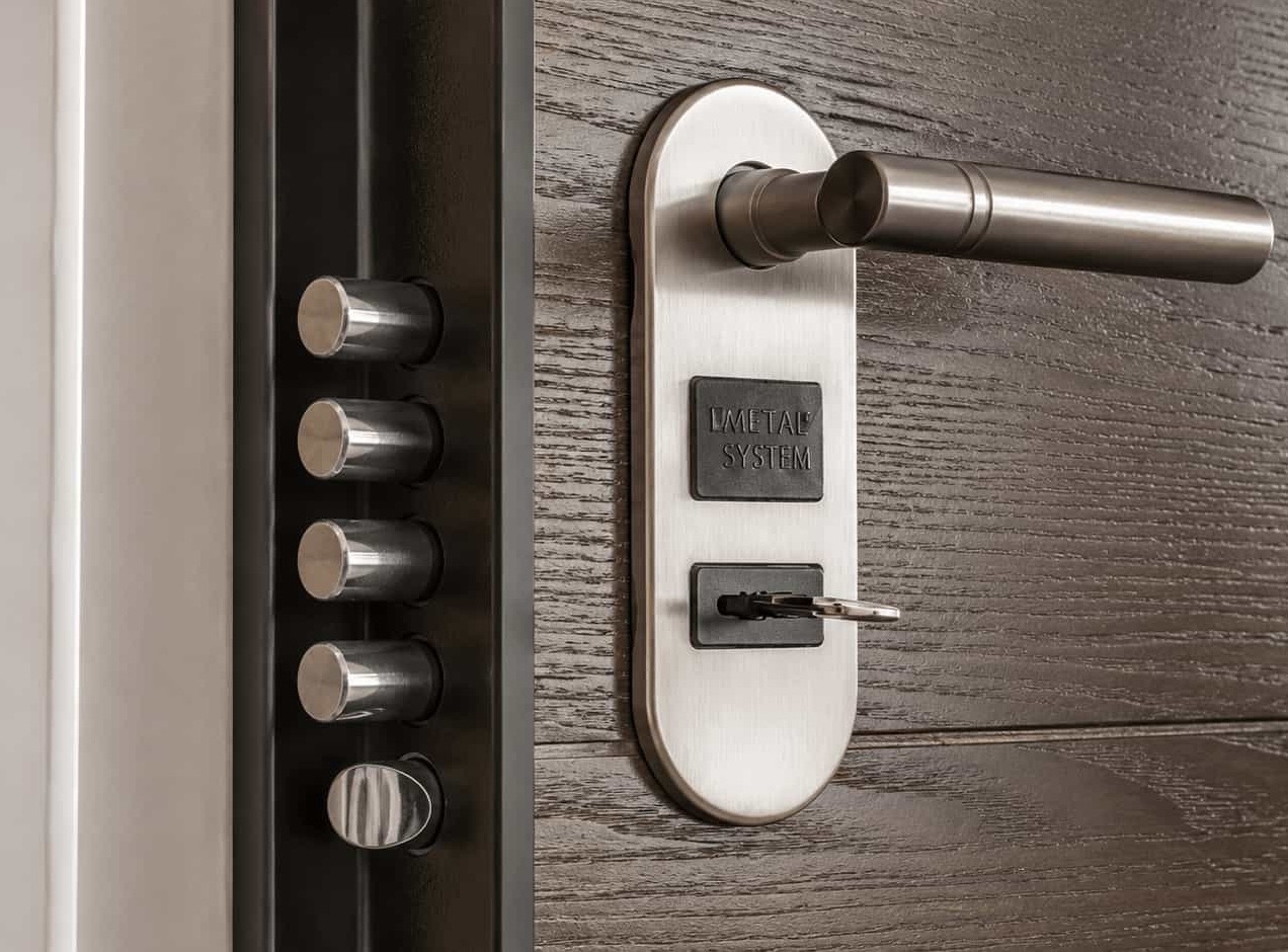 Modern protected home with exterior security lighting
